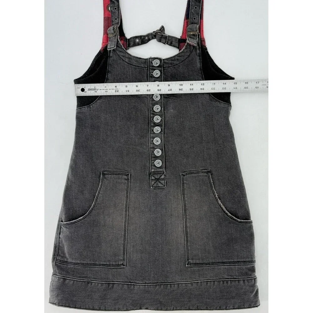 Free People Faded Black‎ Denim Distressed Mini Dress XS Grunge Goth Schoolgirl